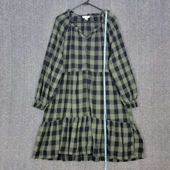 BeachLunchLounge Dress Womens XL Green Black Buffalo Check Flannel Long Sleeve - Picture 3 of 12